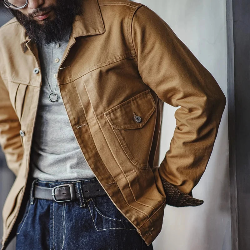 Men's Vintage Western Ranch Jackets Heavyweight Canvas Lapel Denim Jacket