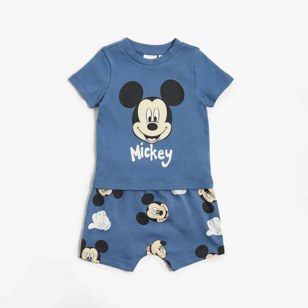 2Sets/pack Mickey Mouse Print Clothes Suits for Kids Summer Cotton Short Sleeve Tshirt + Shorts Baby Boy Girl Outfits