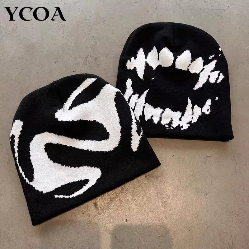 Women Hat Knitting Beanies Goth Tooth Caps Men Y2k Streetwear Winter Fashion