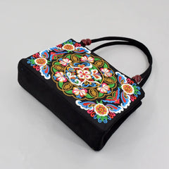 Stylish Floral Embroidered Handbag, Trendy Zipper Canvas Bag, Women's Fashion Purses