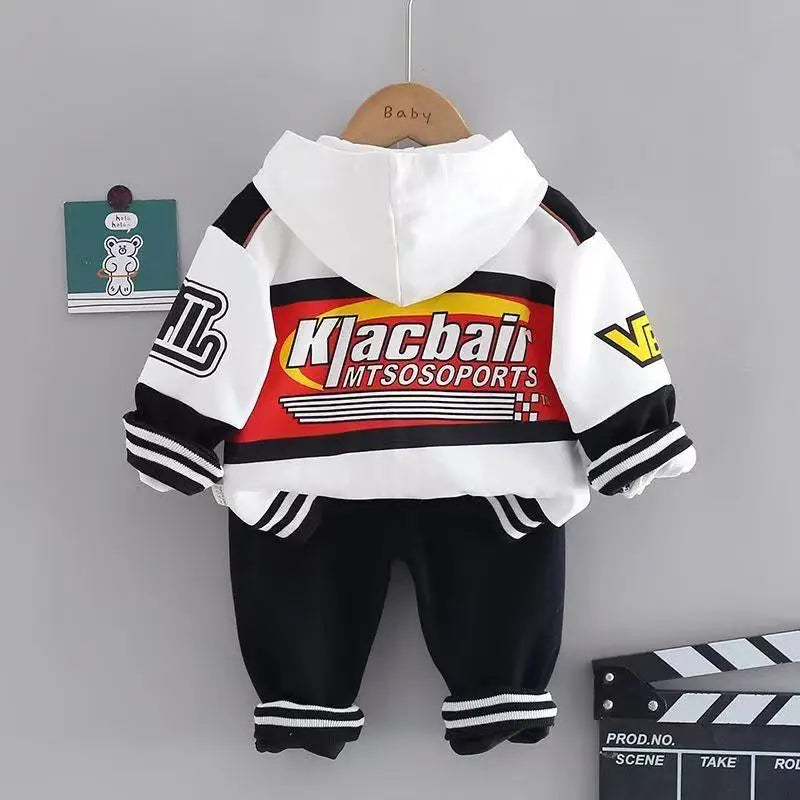 Children's Clothing Boys' Spring and Autumn Set New Style Cool and Handsome Children's Hoodie Motorcycle Suit Three piece Set