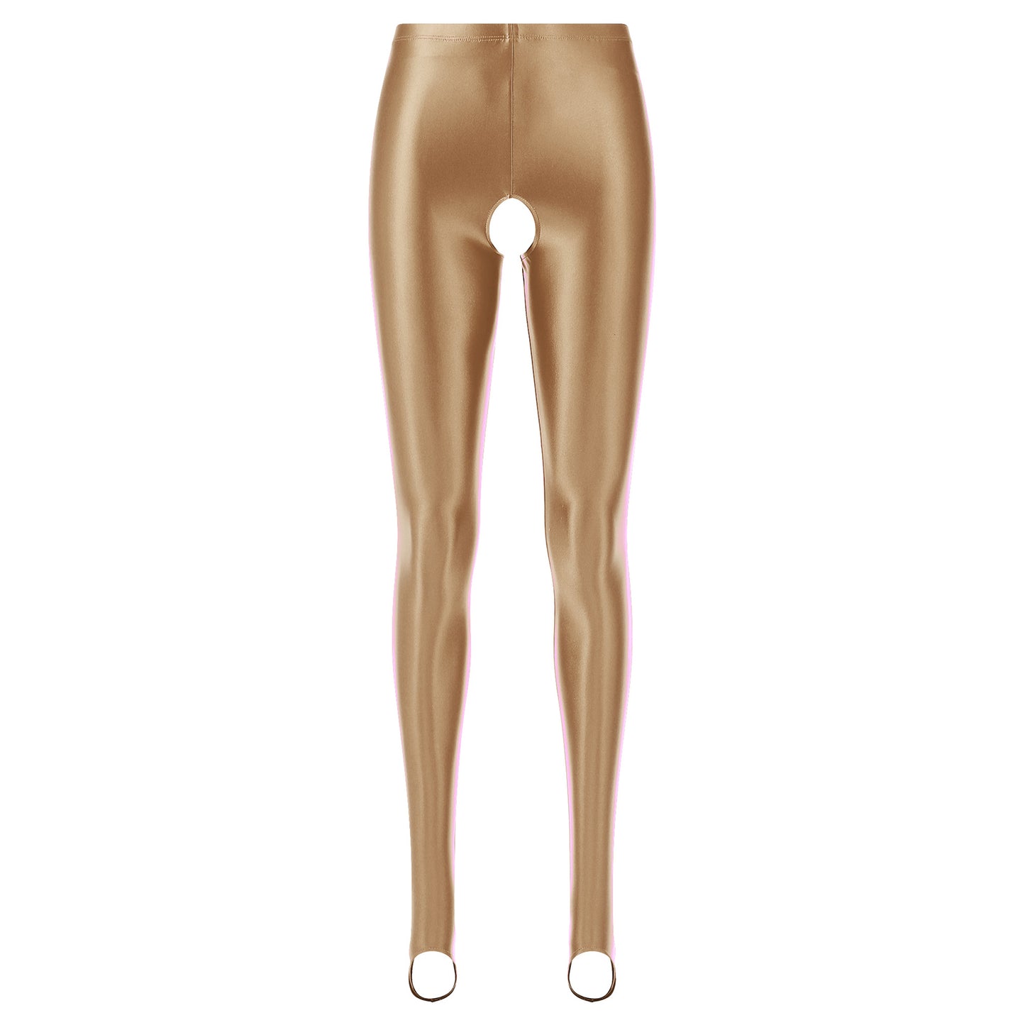 Womens Lingerie Glossy Open Crotch Stirrup Tights Leggings Stretchy Smooth Mid Waist
