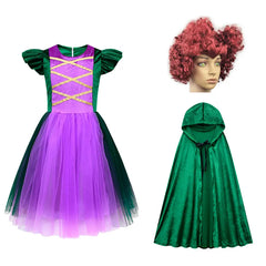 Halloween Hocus Pocus 2 Costume For Teen Girl Lace Dress Festive Child Up Frock+Wig+Cloak 3PC Set Kid Tunic Cloth