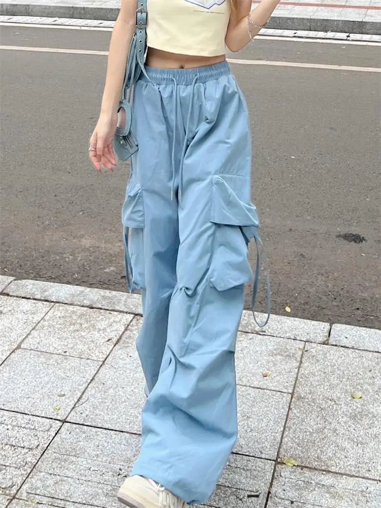 Y2k Cargo Pants Women Streetwear Casual Wide Leg Pants Harajuku Vintage Solid