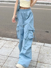 Y2k Cargo Pants Women Streetwear Casual Wide Leg Pants Harajuku Vintage Solid