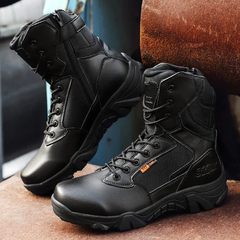 Men Military Leather Combat Boots Waterproof Outdoor High Snow Boots Ankle Shoes