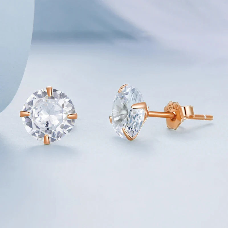 Bamoer CZ Stud Earrings 925 Sterling Silver Platinum Plated Round Cubic Zirconia Hypoallergenic Barbell Earrings 4-7mm