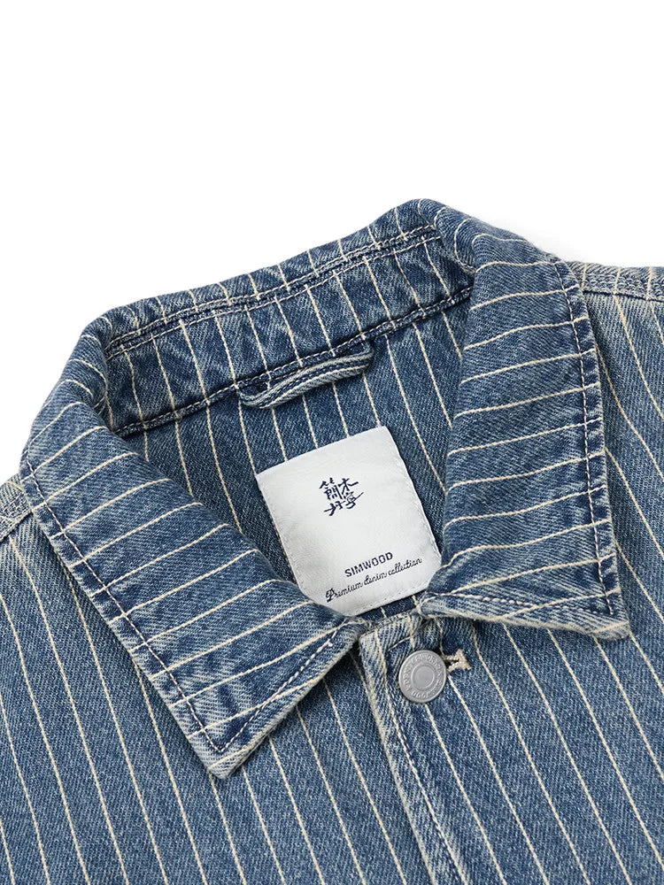 High Strandard Series  2024 Autumn New Oversize  Fabric Vertical Striped Denim Jackets