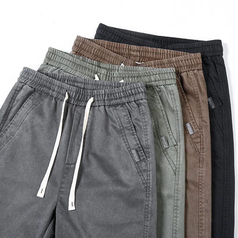 Jeans Men Autumn Winter Thick Elastic Waist Casual Denim Pants Baggy Trousers