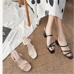 Women Sandals Ladies Square Heels Elegant Summer Slippers Outside Cross