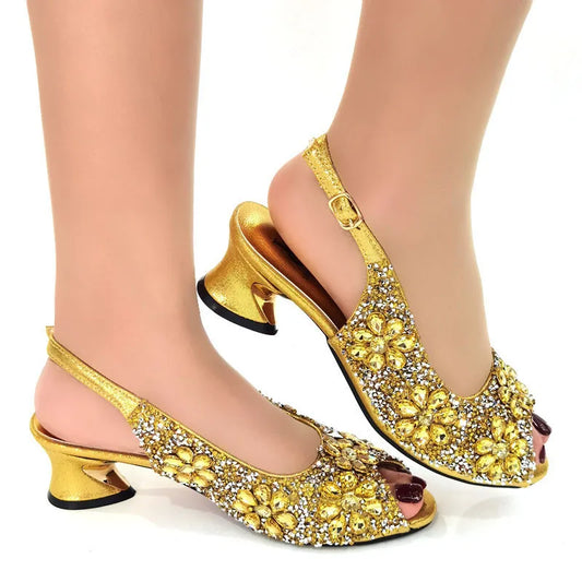 Women's Party Sandals Fashion Full Diamond Flower Design Heel High