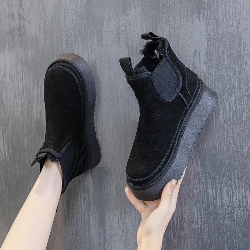 Ankle Boots Woman Winter Fur Luxury Designer Shoes Women Flats Heel