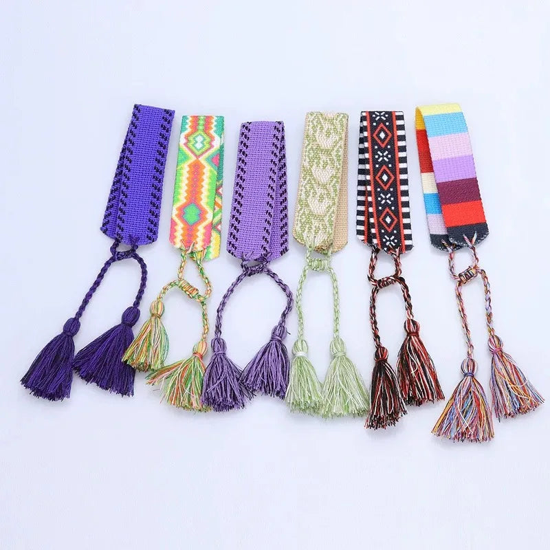 Ethnic Personality Braided Fabric Bracelet for Women Bohemian Adjustable Bracelet Handmade Wrist Bracelet Tassel Fashion Jewelry