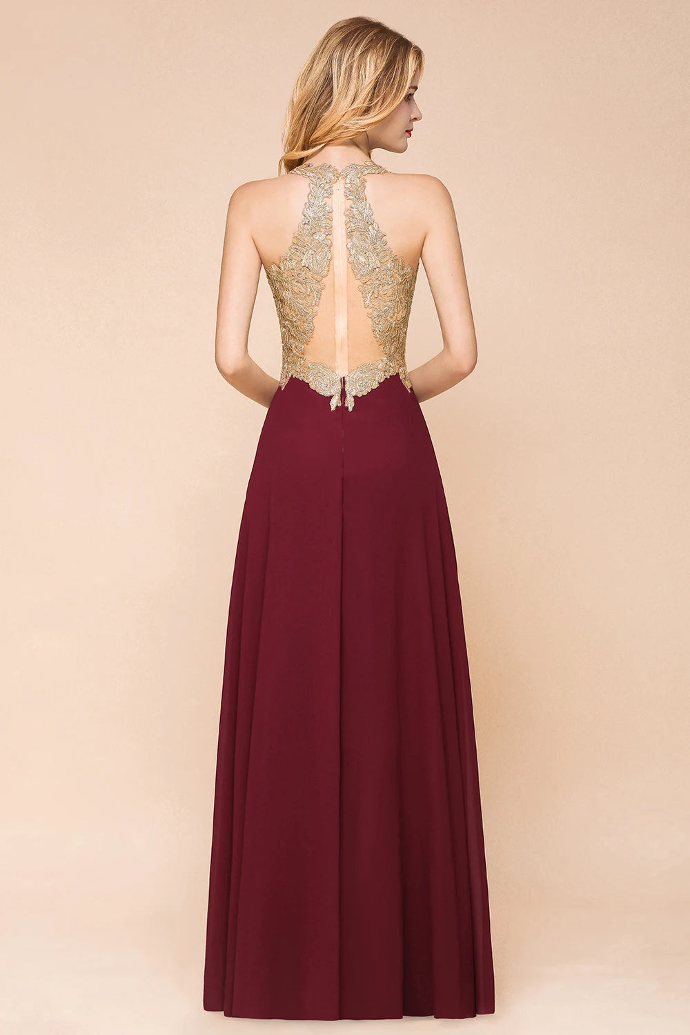 Homecoming Dresses: Gold Appliques Prom Formal Dresses for Women Wedding Party