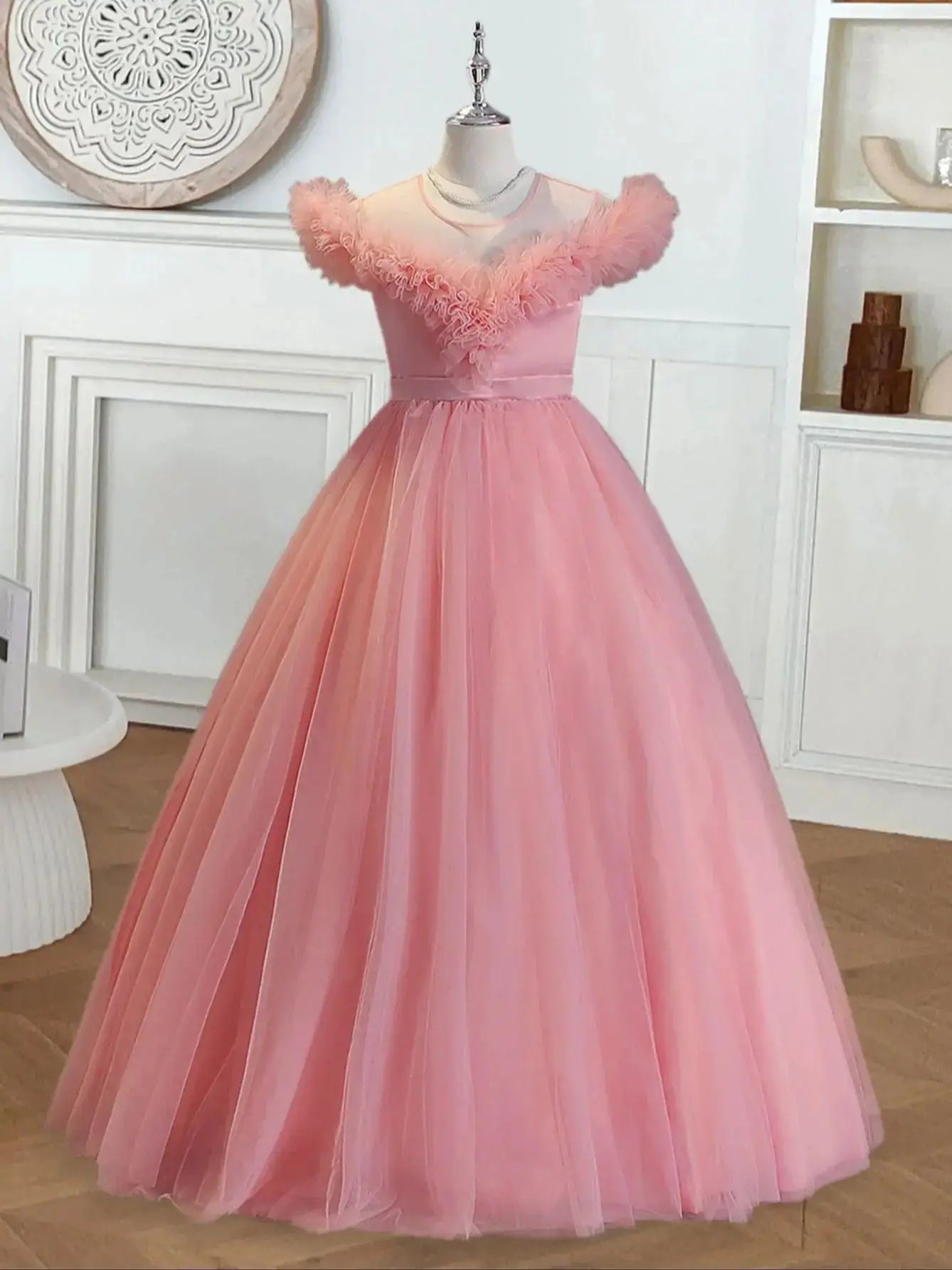All Seasons Tween Girl Wedding Season Flower Girl Dress  Ruffle Design Elegant Formal Dress For Party And Birthday Kids Clothes