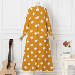 Elegant O-Neck Long Sleeve Muslim Sundress Women Polka Dots Printed Dress