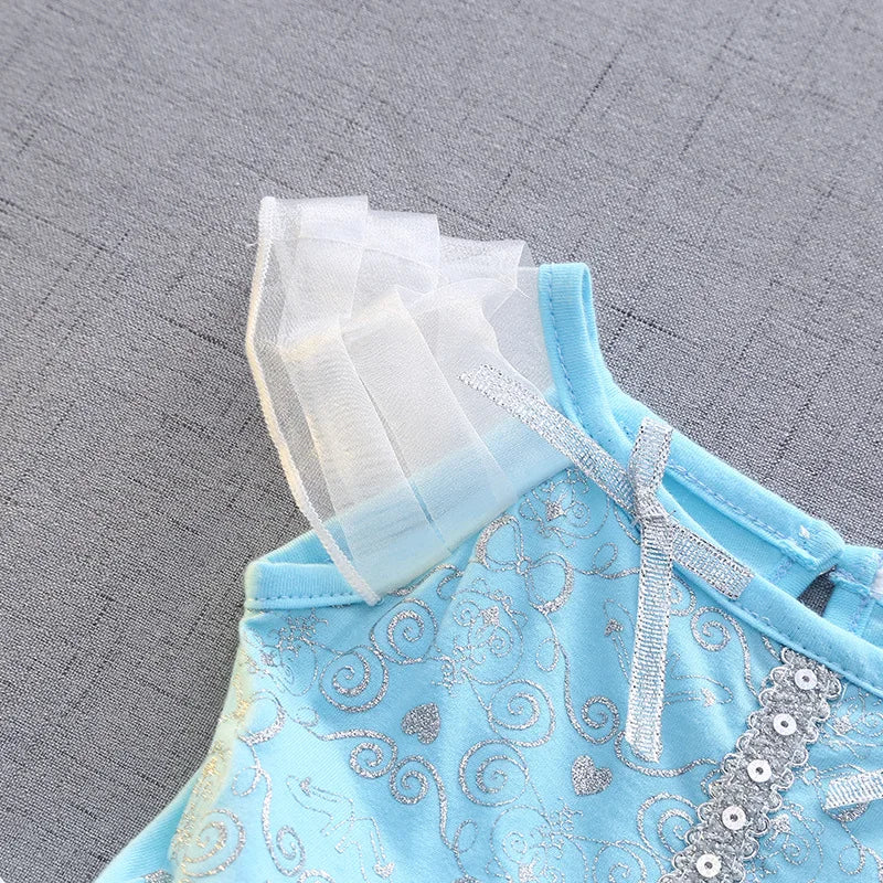 Children's Girl Party Dress Short Sleeved Princess Jumpsuit Crawling Clothes Princess Style Disney Dress A118