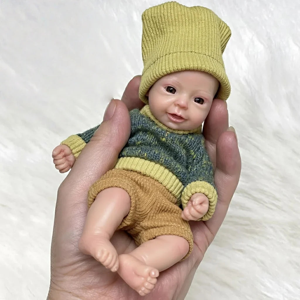 AnjoDoll Lovely 6 Inch Palm Newborn Babies Full Body Silicone Boys Reborn Dolls Bebe Reborn Corpo De Silicone Inteiro