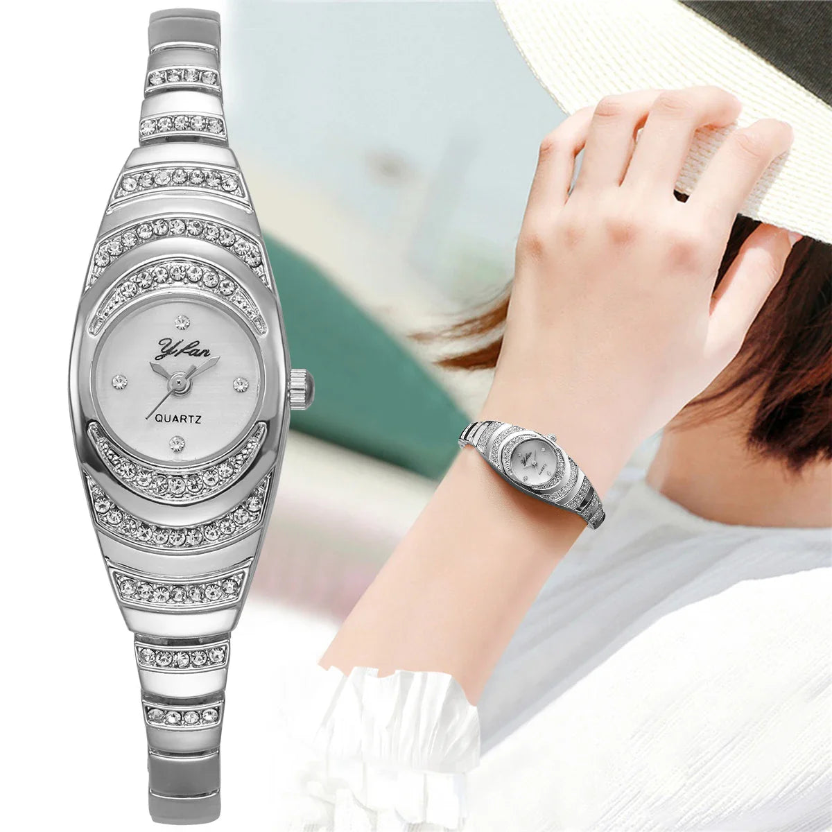 Elegant Women Watches Fashion Rhinestone Ladies Quartz Watch Bracelet Wristwatches Reloj Mujer（Without Box）