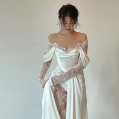 Off Shoulder Lace Wedding Gowns Big Size A Line Long Sleeves