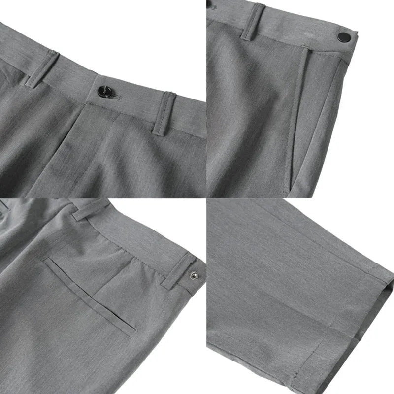 Men's Formal Trousers Belt Design Man Dress Pants Simple Slim Fit