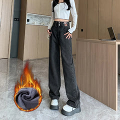 Winter Warm Women's Jeans Fashion Slim Thicken Fleece Flared Pants