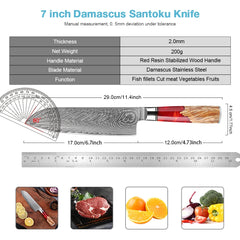 Damascus Santoku Knife 7 inch VG10 Steel Razor Sharp Kitchen Knife Japanese