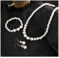 Pearl Jewelry Set Simulated Pearl Double Layer Luxury Earrings Necklace Wedding