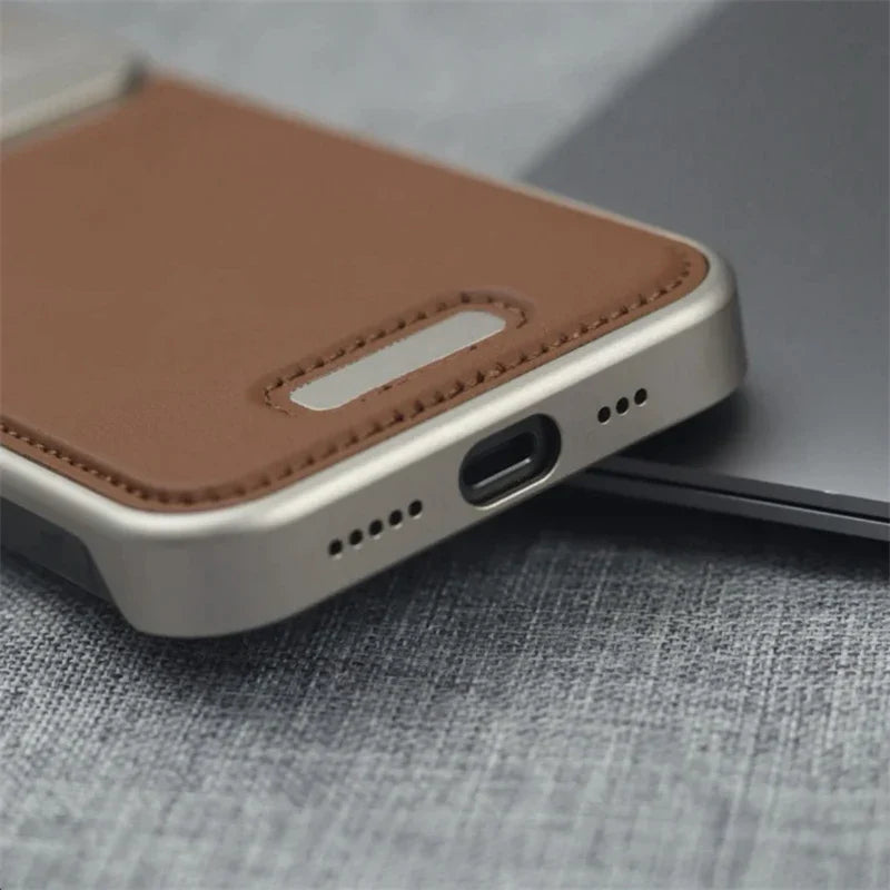 Aluminum Alloy Leather Magnetic Phone Case For iPhone 17 Air 16 15 14 Pro Max Wireless Charging Metal Frameless Shockproof Cover
