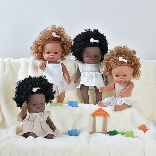 14inch Full Body Vinyl Bebe Reborn Dolls Soft Lifelike Baby Toys American Reborn Black Baby Doll Vinyl Baby Doll Toys Girls Boys