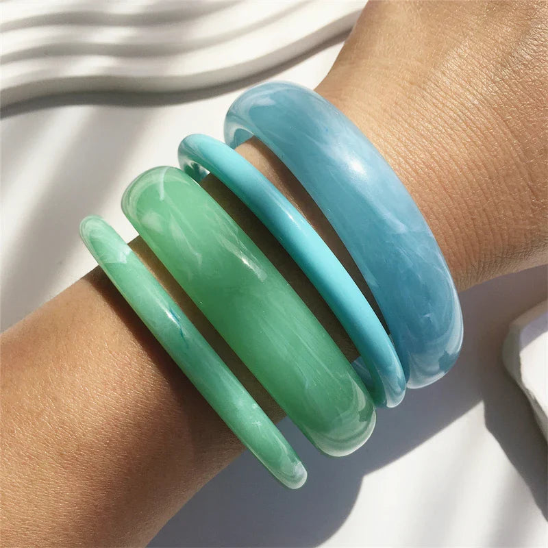 UJBOX 4-Piece Brown & Cream Marble Acrylic Resin Bracelet Bangle Set Stackable Jewelry Lightweight & Eco-Friendly Bulk Discount