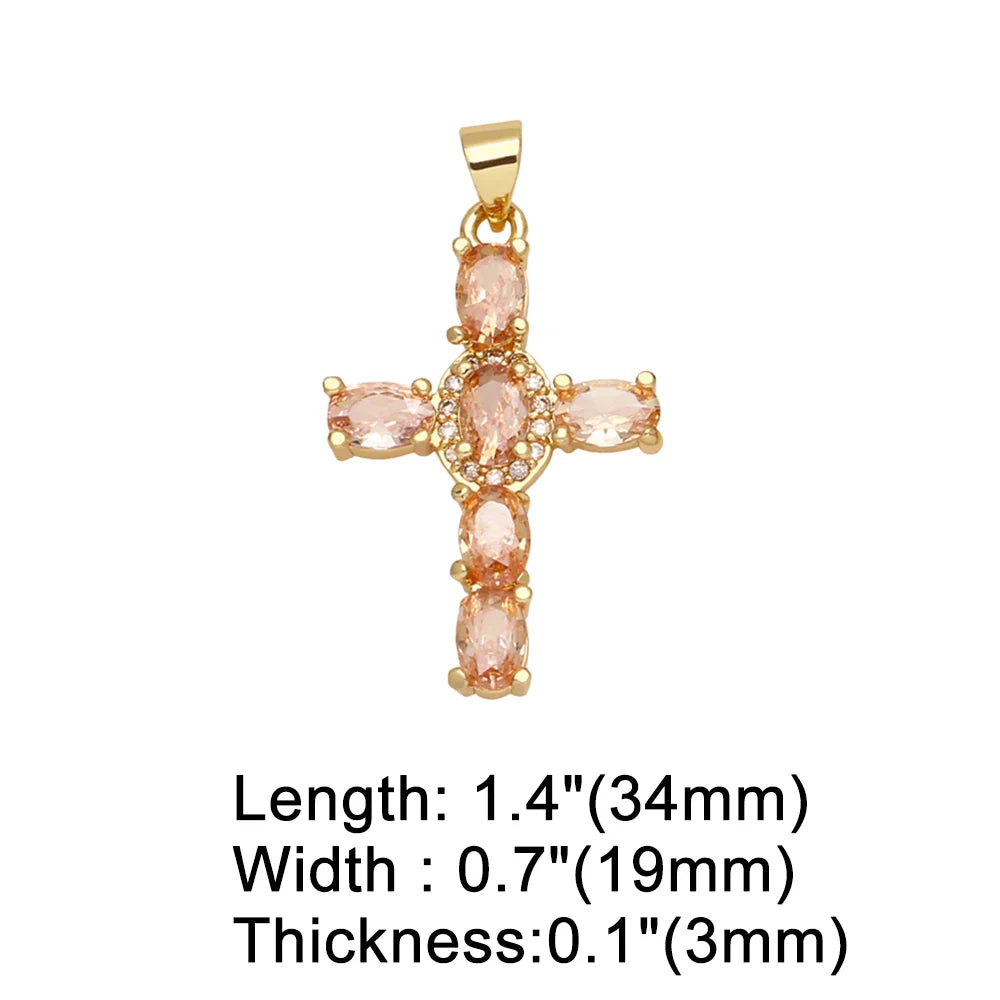 OCESRIO Big Rainbow Colorful Cross Pendants for Necklace Gold Plated  Copper Zircon Religious Jewelry Components pdta638