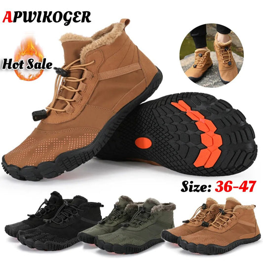 Winter Men Boots Snow BareFoot Casual Shoe Women Warm Plush Cotton Shoes