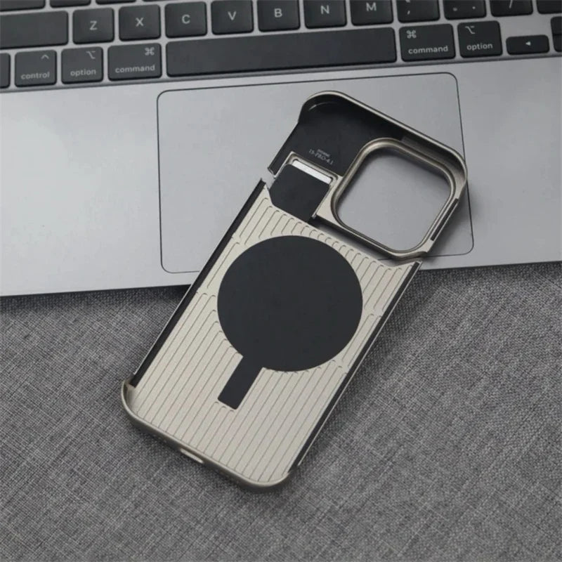 Aluminum Alloy Leather Magnetic Phone Case For iPhone 17 Air 16 15 14 Pro Max Wireless Charging Metal Frameless Shockproof Cover