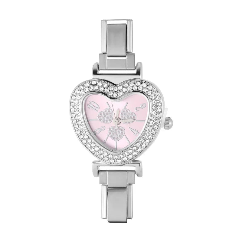 High Quality Fashion DIY 9MM Width Italian Elastic Charm Stainless Heart Shape Watch Bracelet Bangle for Friend Birthday Jewelry