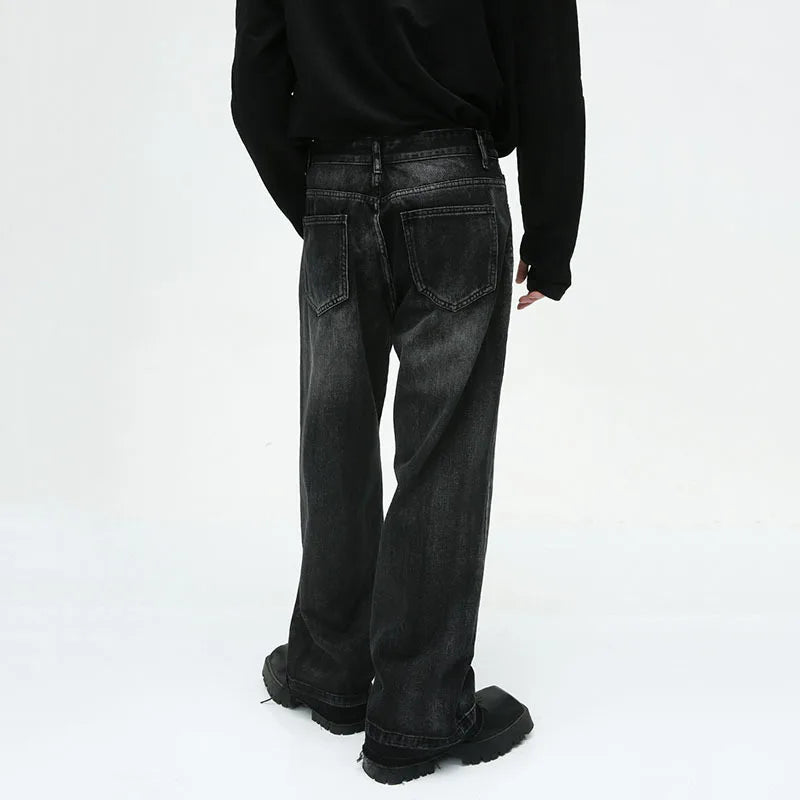 Men's Vintage Jeans Street Niche Design Loose Straight Burrs Denim Trousers