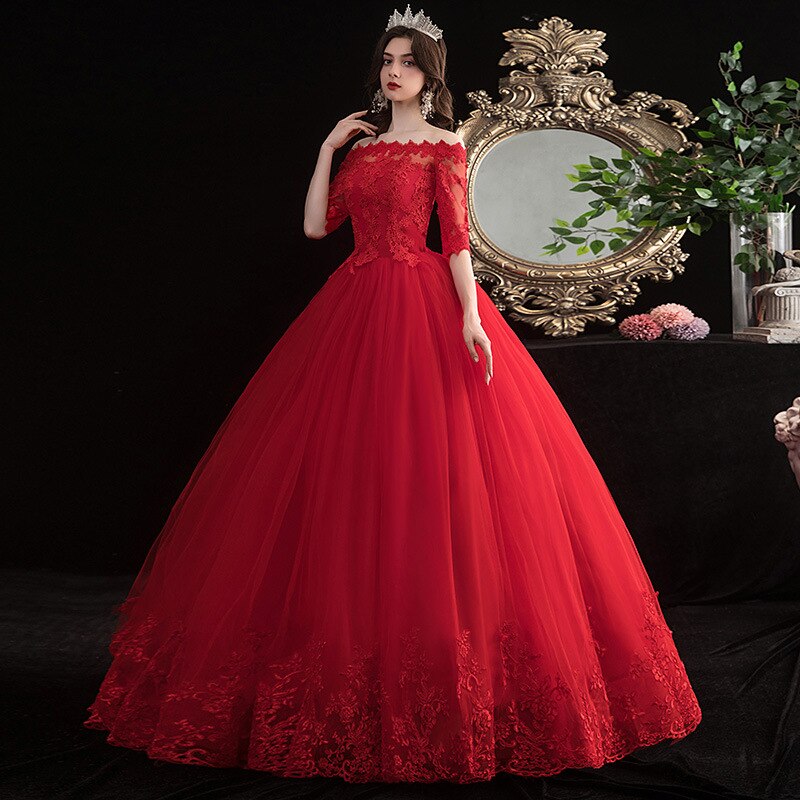 White Bridesmaid Dresses: Red Wedding Dresses Elegant Boat Neck