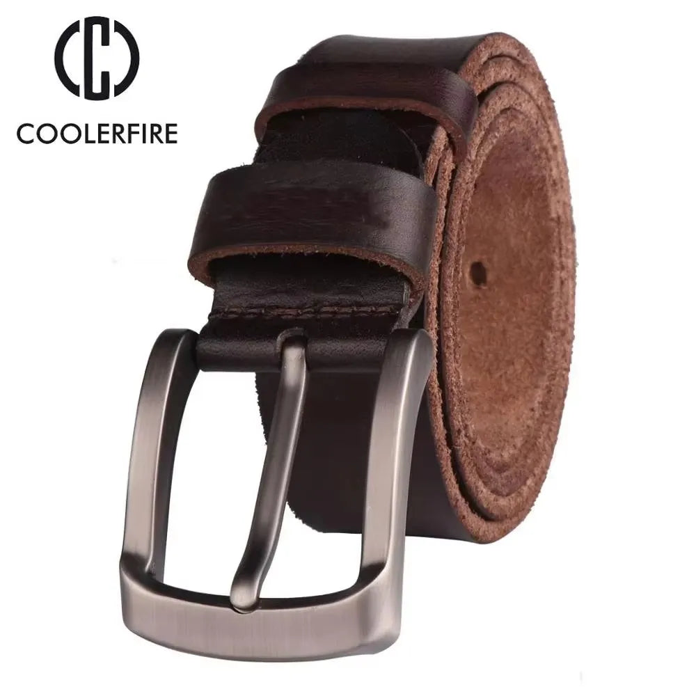 CCOOLERFIRE Men Belt Full Grain 100% Real Genuine Cowskin Top Layer Leather Soft Jeans Cowhide Belts For Men TM053