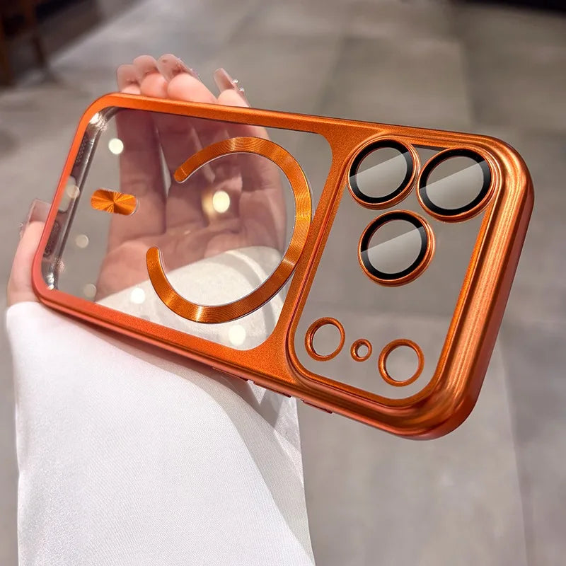 for iPhone17 Luxury Transparent Plating for Magsafe Case for iPhone 17 Pro Max 17Pro Air Original Soft TPU Lens Protector Cover