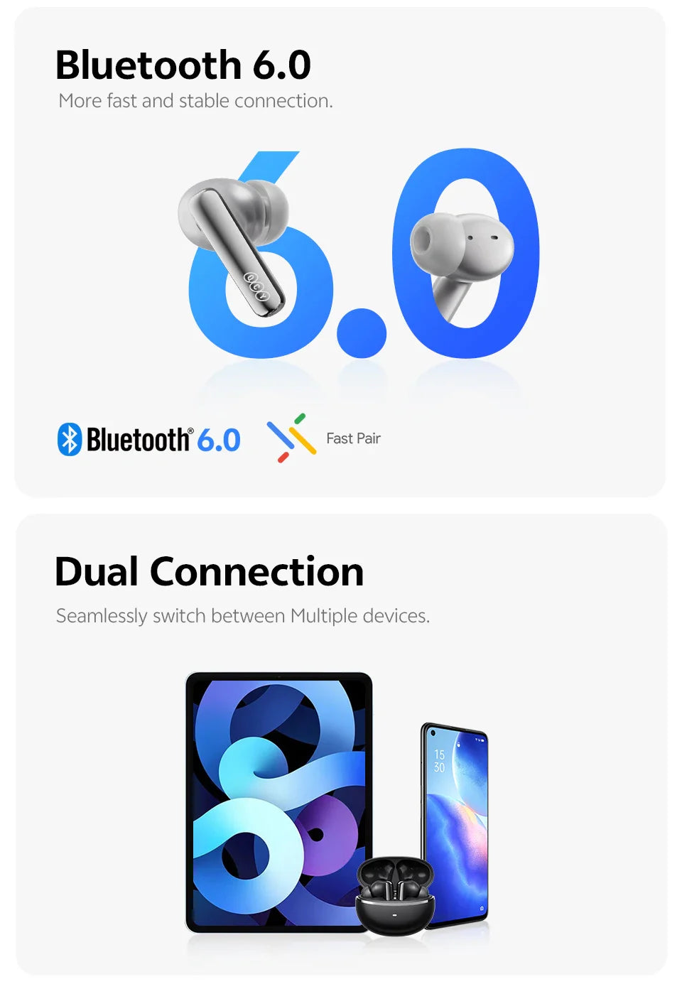 QCY HT18 MeloBuds N70 Wireless Earbuds Bluetooth 6.0 Hi-Res LDAC Earphones Adaptive ANC Dual-driver Headsets in-Ear Detection