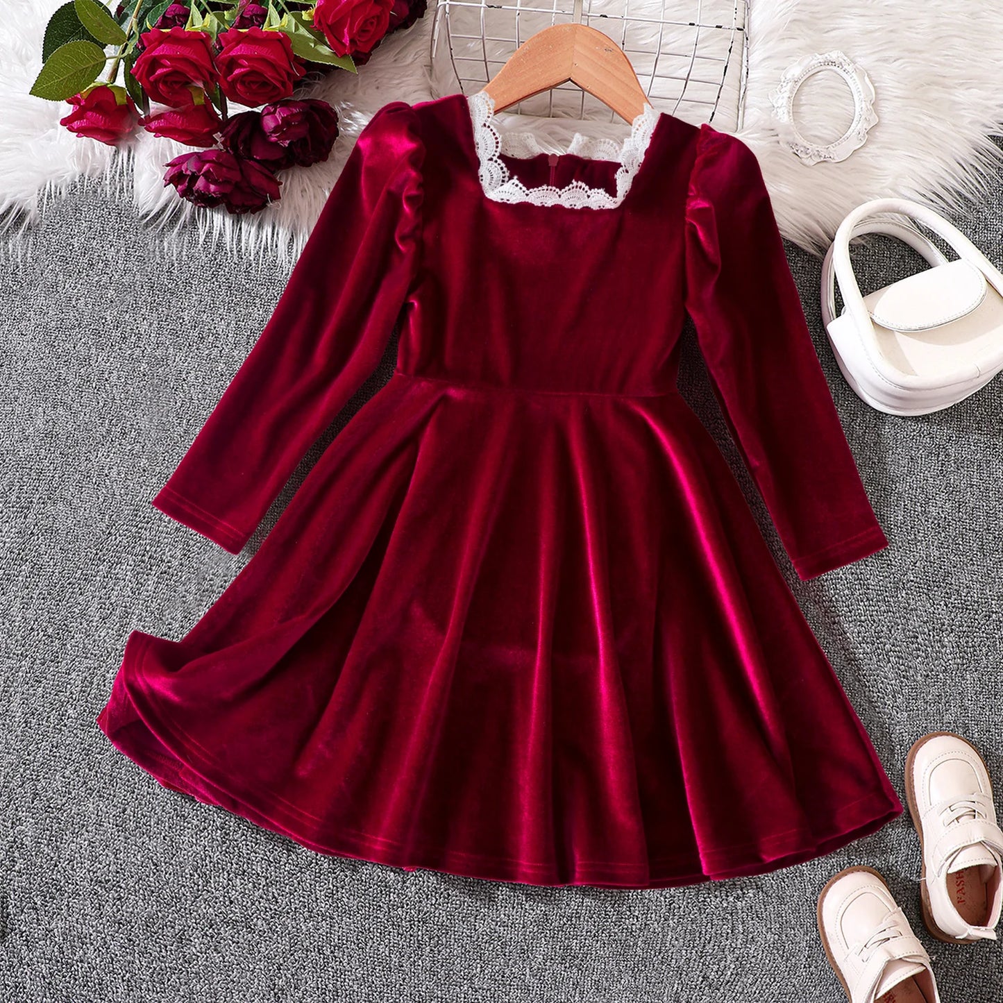 Red Christmas Dress for Baby Girls Winter Long Sleeve Mesh Dresses