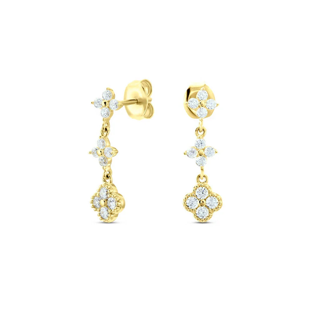 ROXI S925 Sterling Silver Petals Stud Earring Microinlaid Colorful Cubic Zirconia Chain Tassel Earrings For Women Dangle Earring