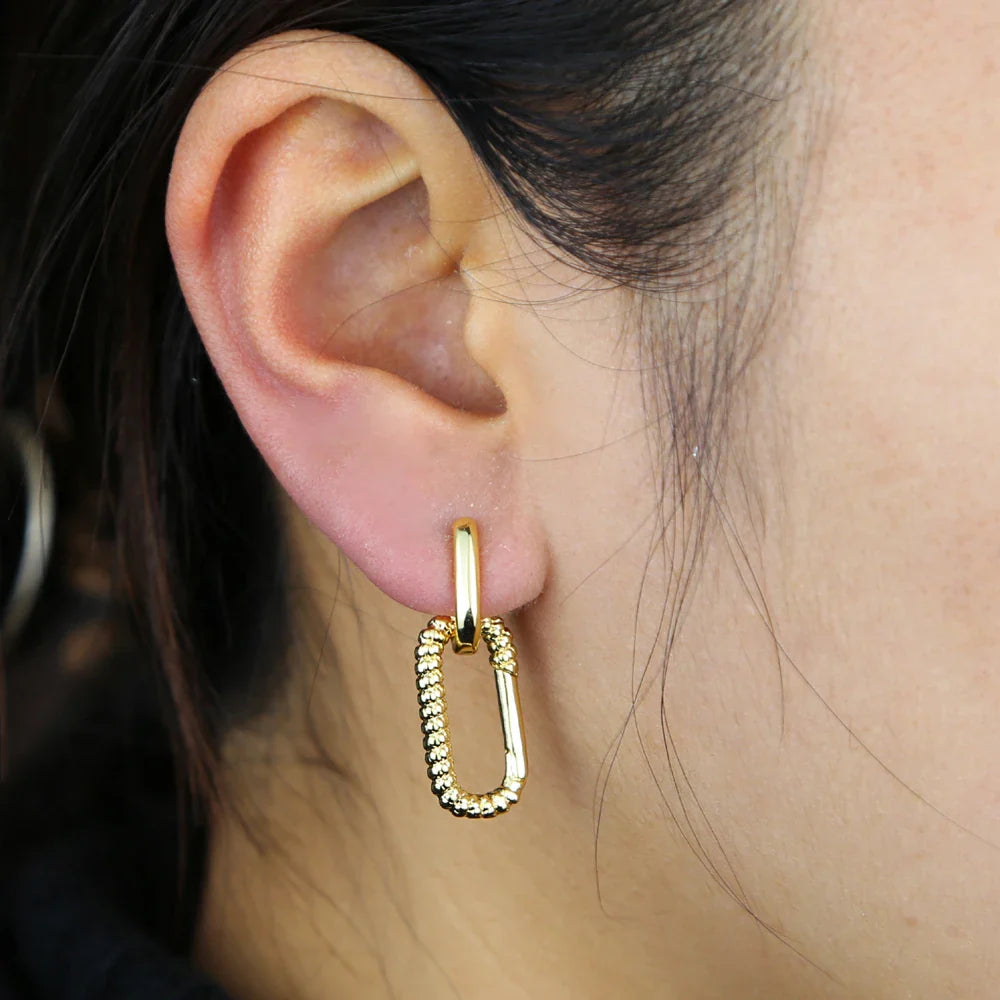 Korean Style Fashion Paper Clip Designer Jewelry Hoop Dangle Earrings for Women Cubic Zirconia Gold Platinum Plated Color