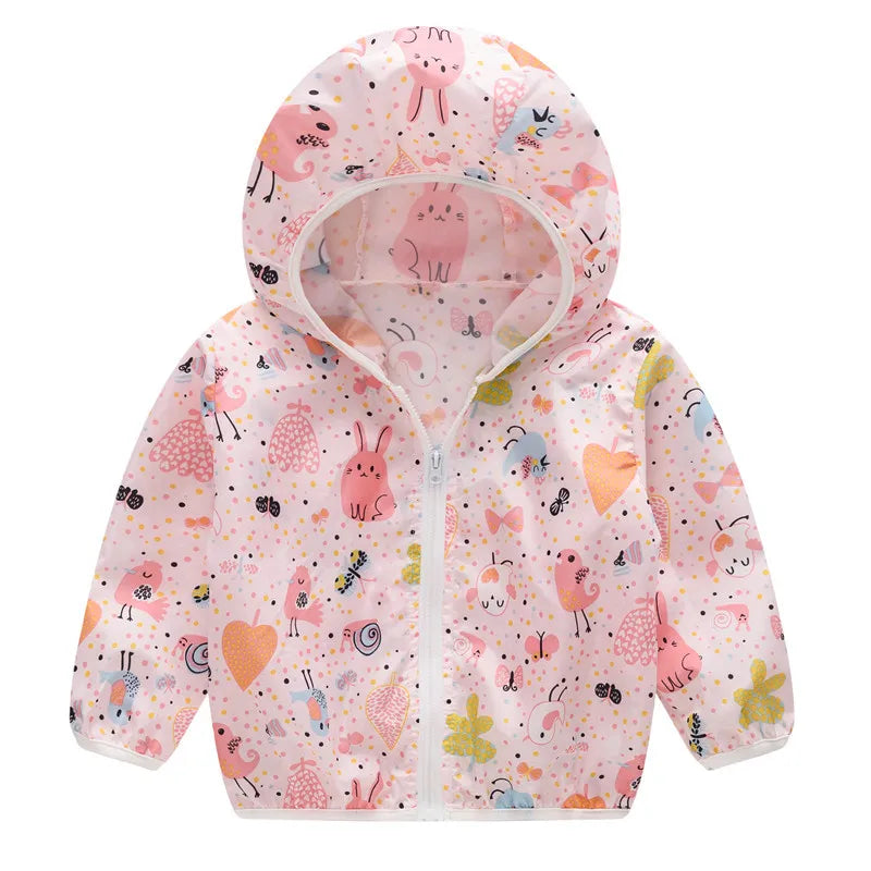 Girls Sun Protective Jacket Spring Summer Thin Style Boys Coat Hooded Zipper Baby Coat