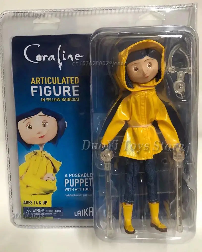 NECA Anime Coraline Doll Articulated Anime Figure Raincoat Sweater In Striped Shirt Toy LA Girl Decoration Model Bithday Gifts