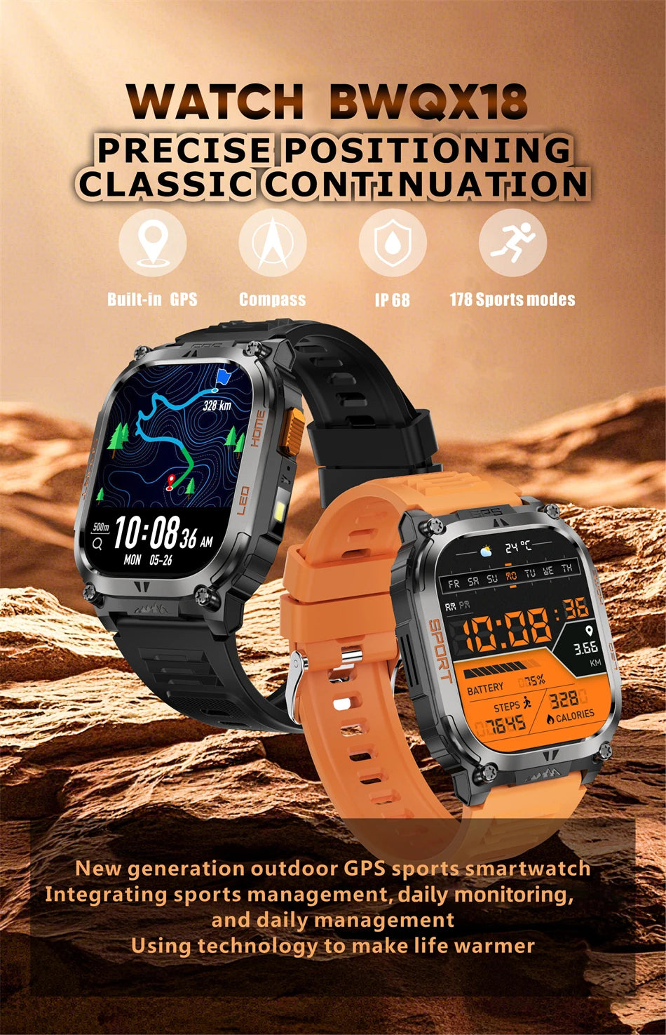 2025 New GPS Tracker Smart Watch Men LED Flashlight 1.96'' HD Screen Compass Watches Bluetooth Call Waterproof Sports Smartwatch