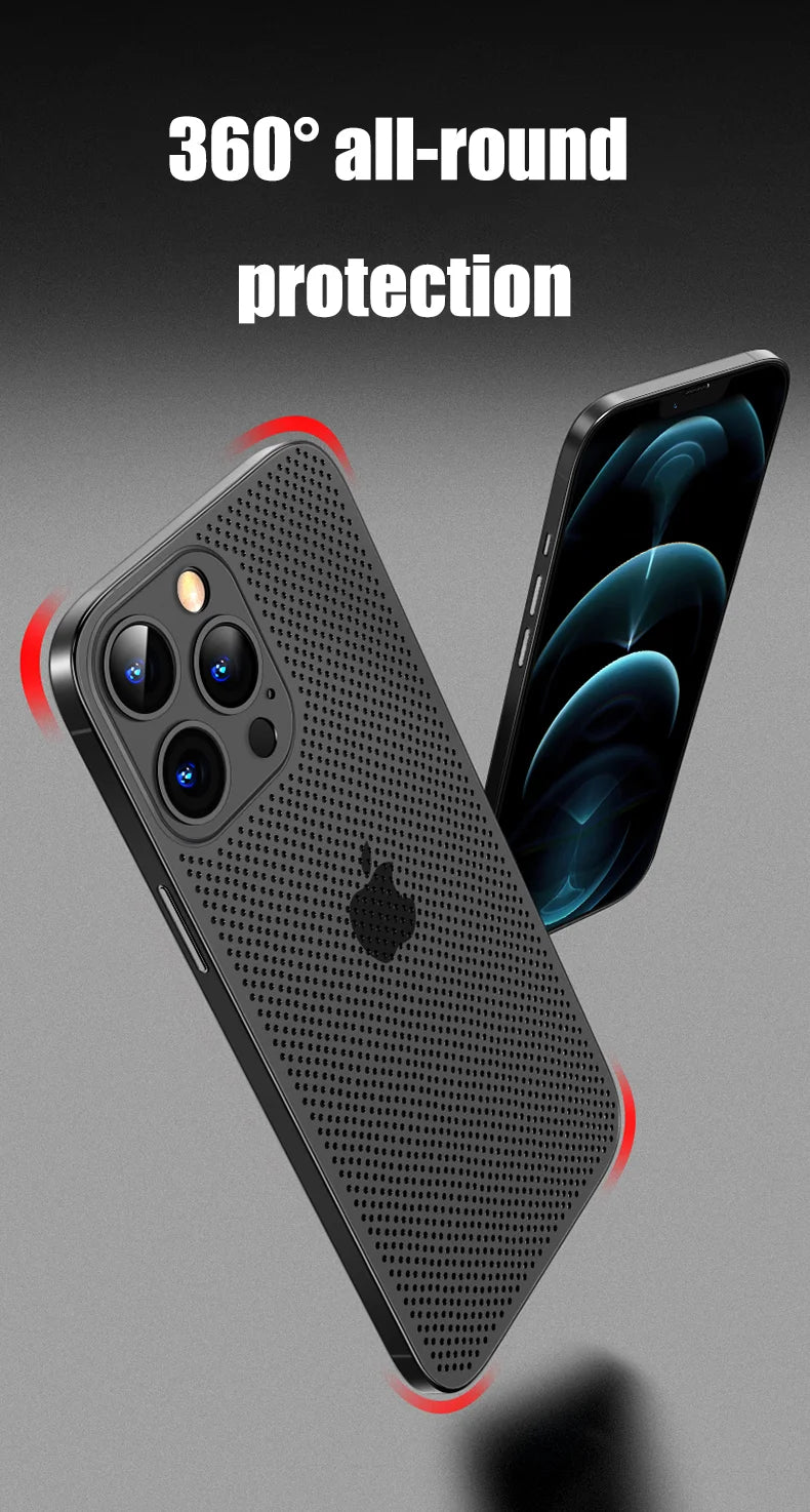 Heat Dissipation Breathable Cooling Case Ultra Thin Matte Mesh Hollow  Slim Hard iPhone 16 15 14 13 12 Pro Max Plus