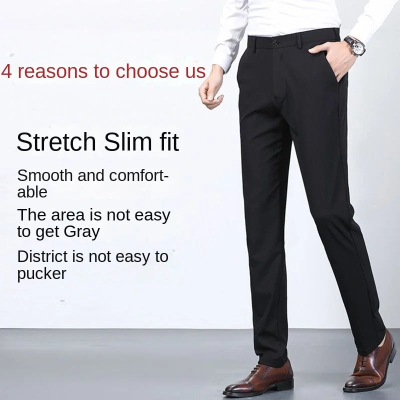 Men's Summer Casual Suit Pants Elastic Non-ironing Trousers Men Black Thin Pants