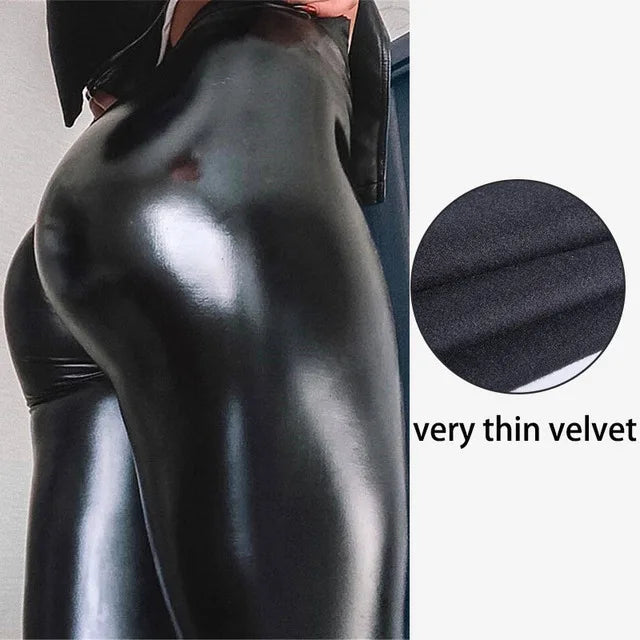 Plus Size Winter PU Leather Leggings Women Thickened Warm Legging High Waist