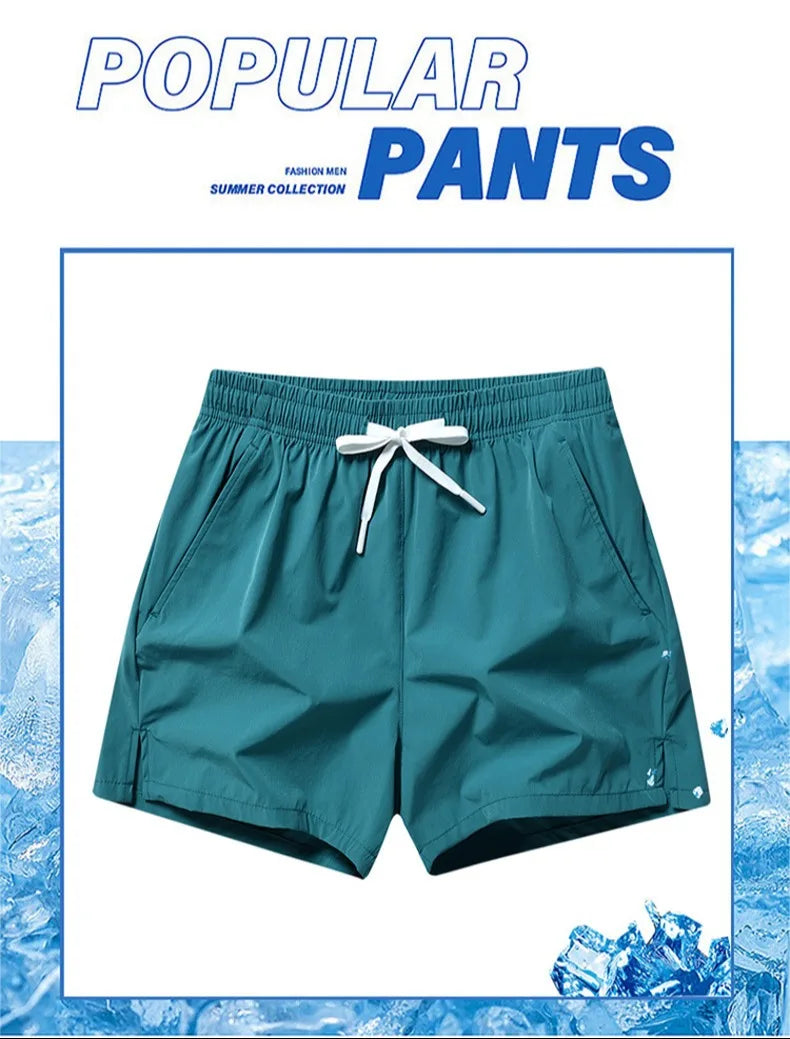 1pcs Summer Men Ice Silk Shorts Quick Drying Running Gym Pants Homme Surf Ventilate Drawstring Casual Outdoor Sport Couple Short